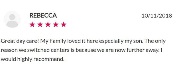 Five-star review from Rebecca dated October 11, 2018